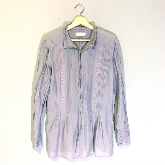 Johnny Was Tops - Johnny Was | Blouse Pleated Lace Peplum Button Med